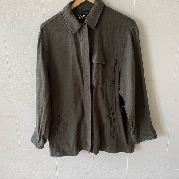 Zara Jackets & Blazers - Zara | Khaki Oversized Shacket | Cotton Lightweight Utility | Medium